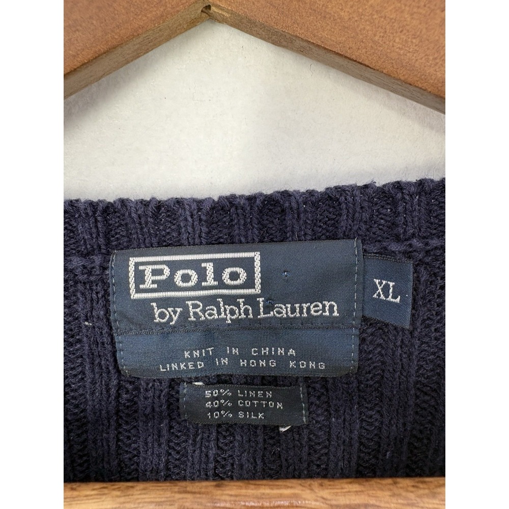 VTG Polo Ralph Lauren Knit Sweater Vest Plaid‎ Pony Academia Green Navy Prep XL - Picture 6 of 9